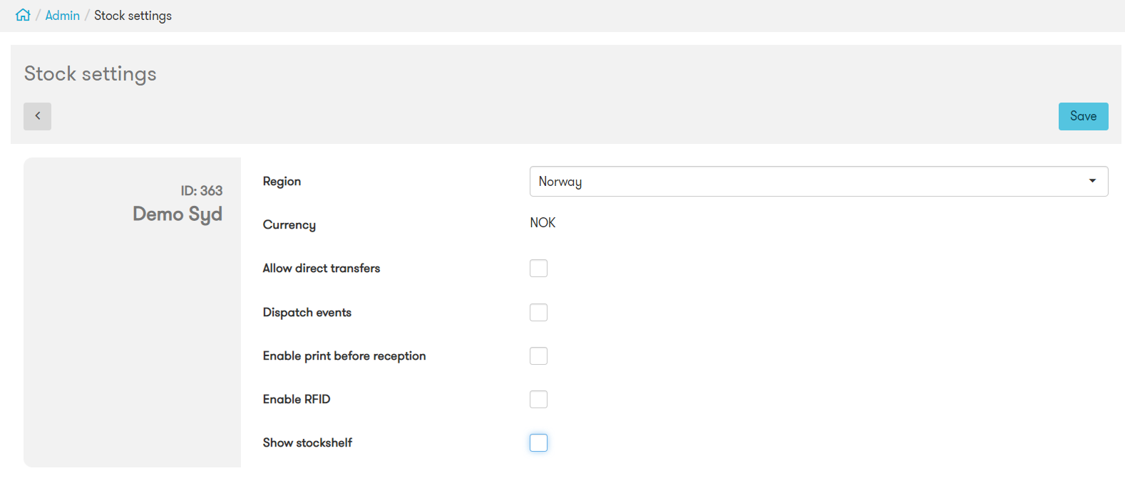 Stock settings Front Systems